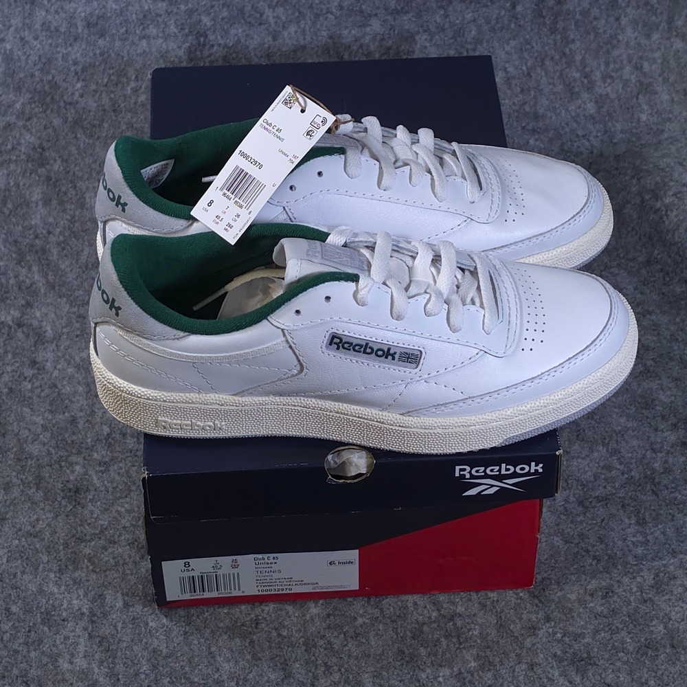 Reebok Club C 85 Mens 8 Womens 9.5 White Green Leather Sneakers 100032970 NEW